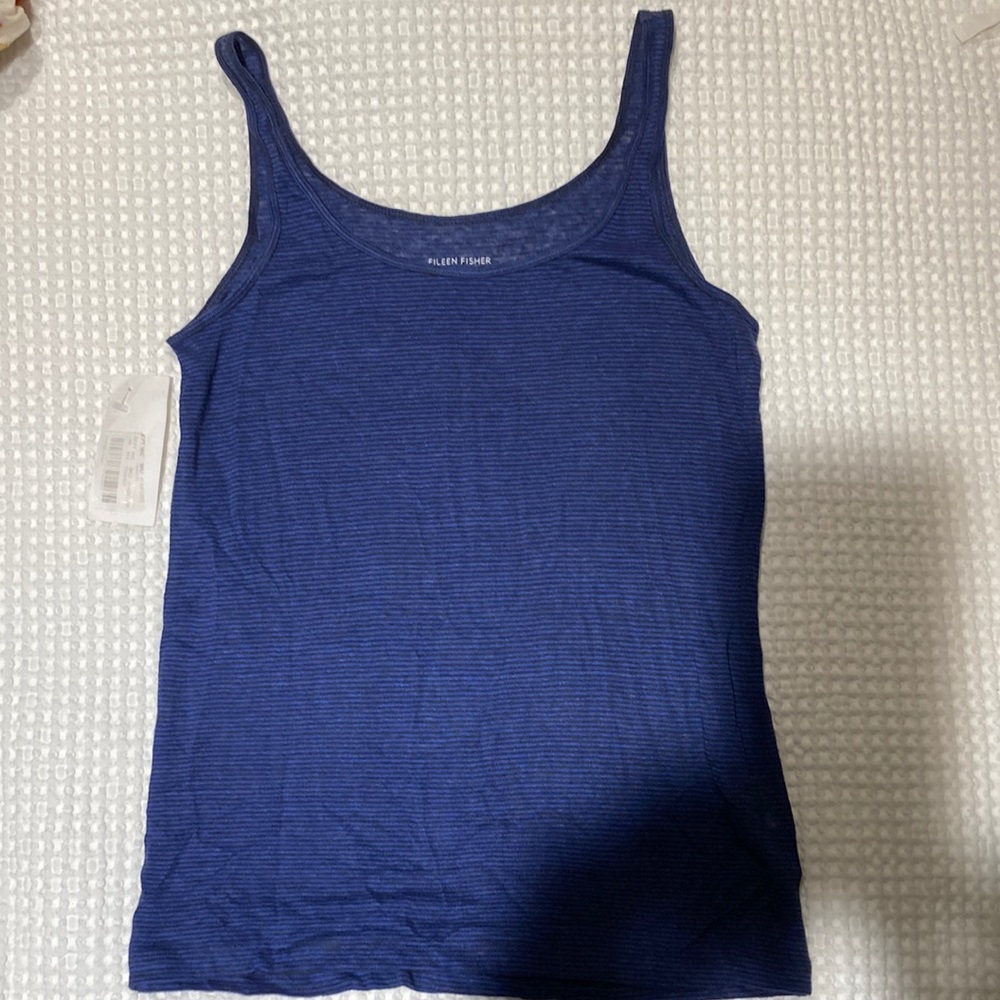Eileen Fisher blue stripes tank top linen new with tag XS